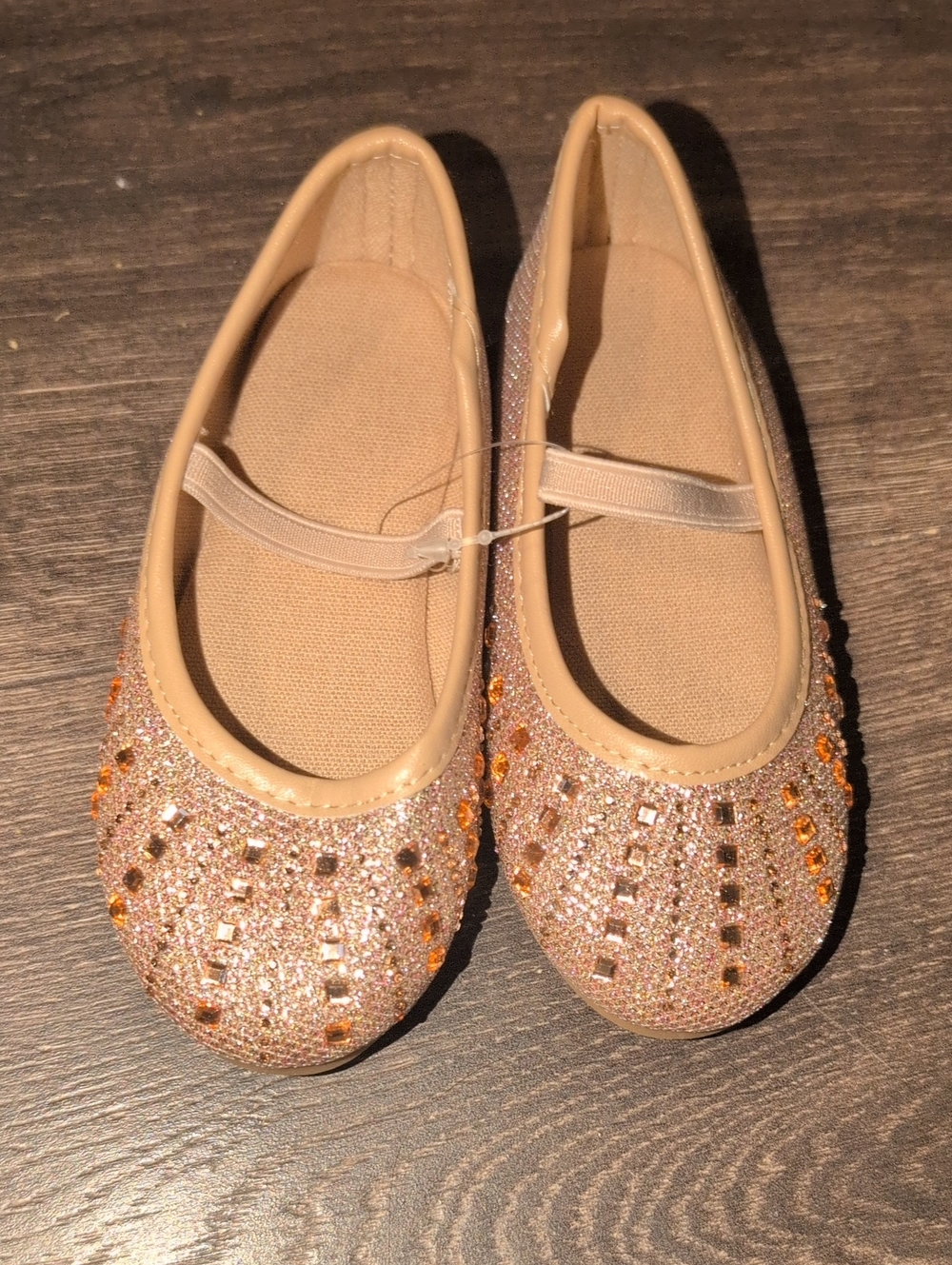 Girls Gold Glitter Ballet Flats with Gem Accents - Kids Dress Shoes